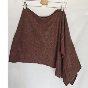 Claudia Nichole Cashmere Poncho Sweater aone Shoulder Wrap Brown Taupe Flaw